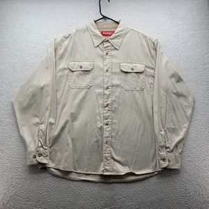 Wrangler‎ Button Up Shirt Mens XL XLarge Beige Twill Workwear Chore Ranch Casual